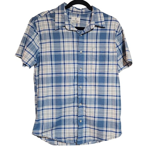Mens Mutual Weave Blue & White Plaid Short-Sleeve Button-Down Shirt M - Picture 1 of 12